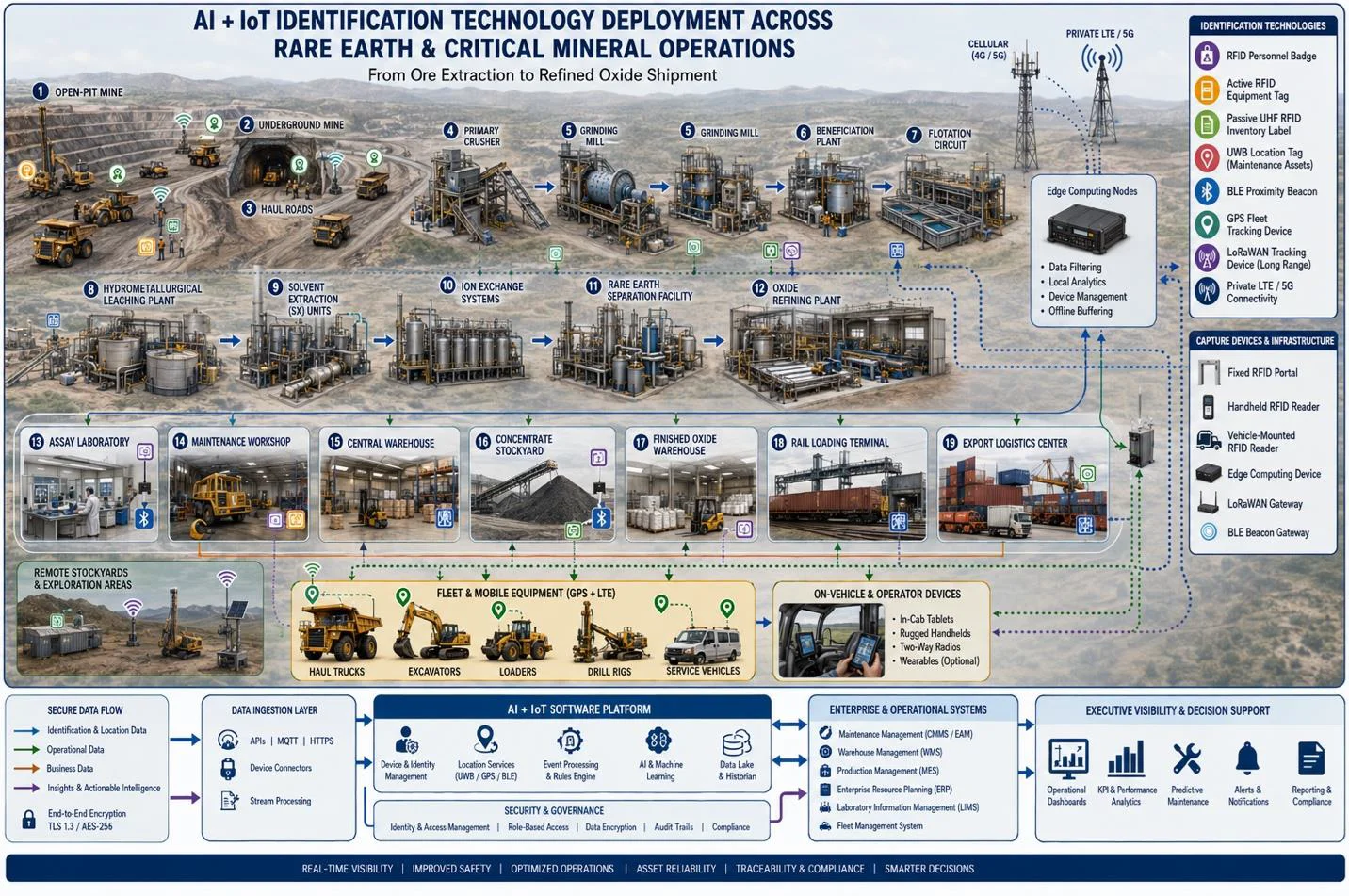 AI + IoT identification technologies deployed across rare earth mining, processing, logistics, and enterprise systems.